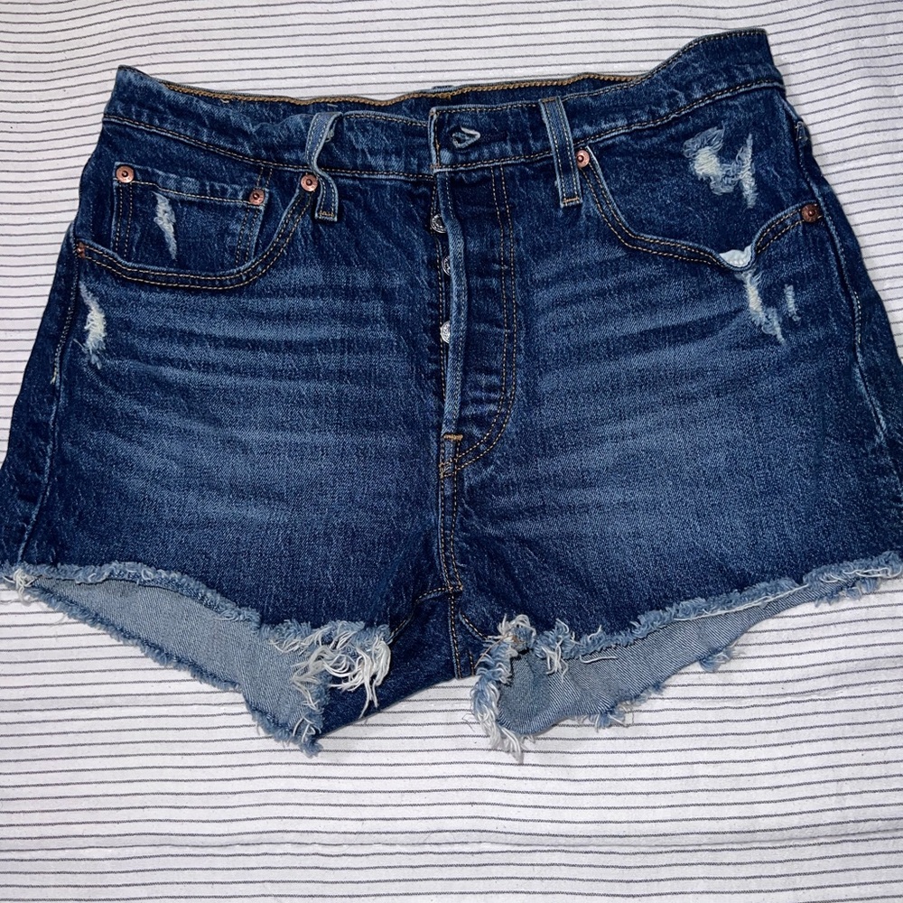 Levi's Dark Blue Distressed Jean Shorts